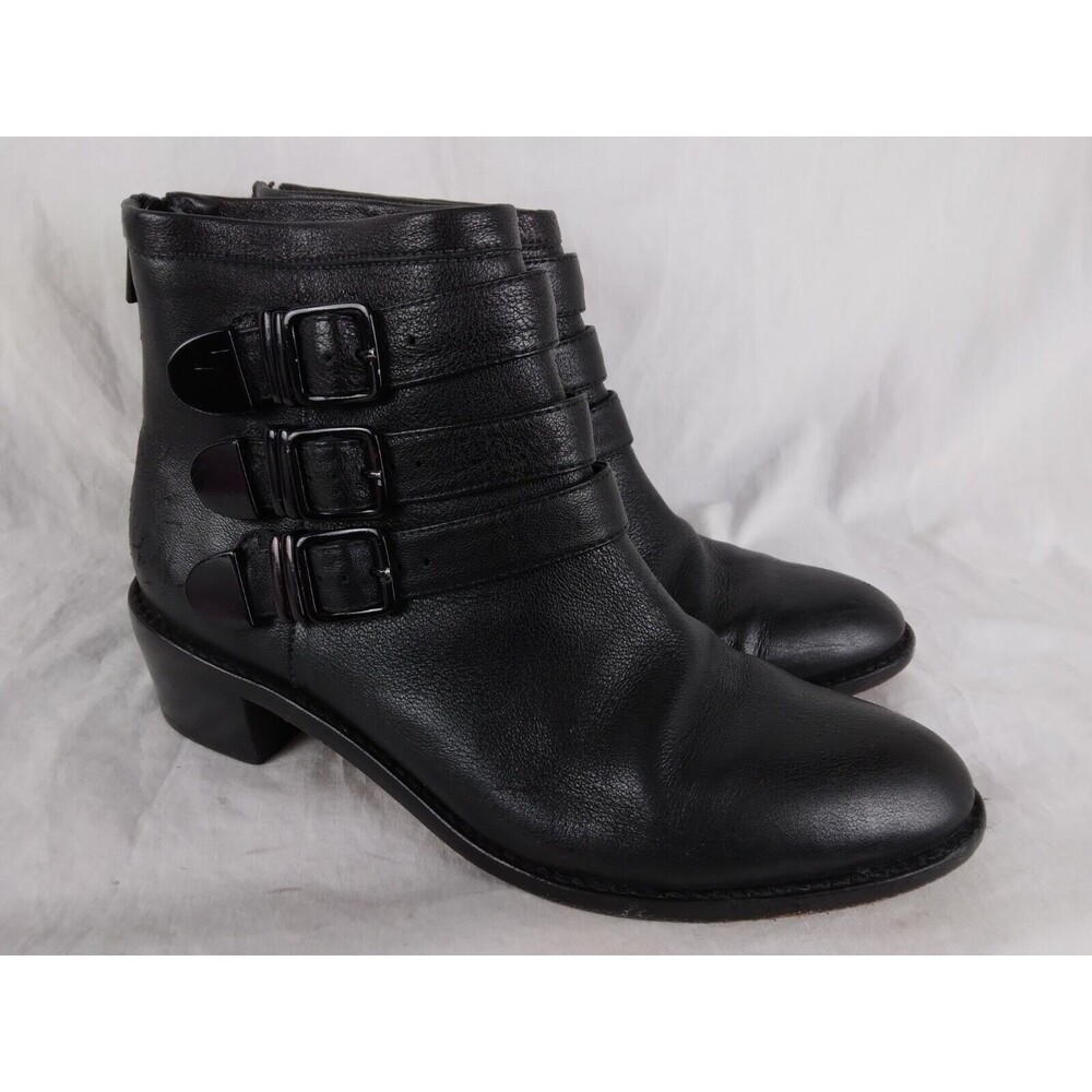 Loeffler Randall Fenton Buckle Ankle Boots Booties Black Leather Womens Size 7 B